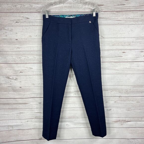 Trina Turk Womens Moss 2 Pant Size 4 Blue Textured - Picture 1 of 9